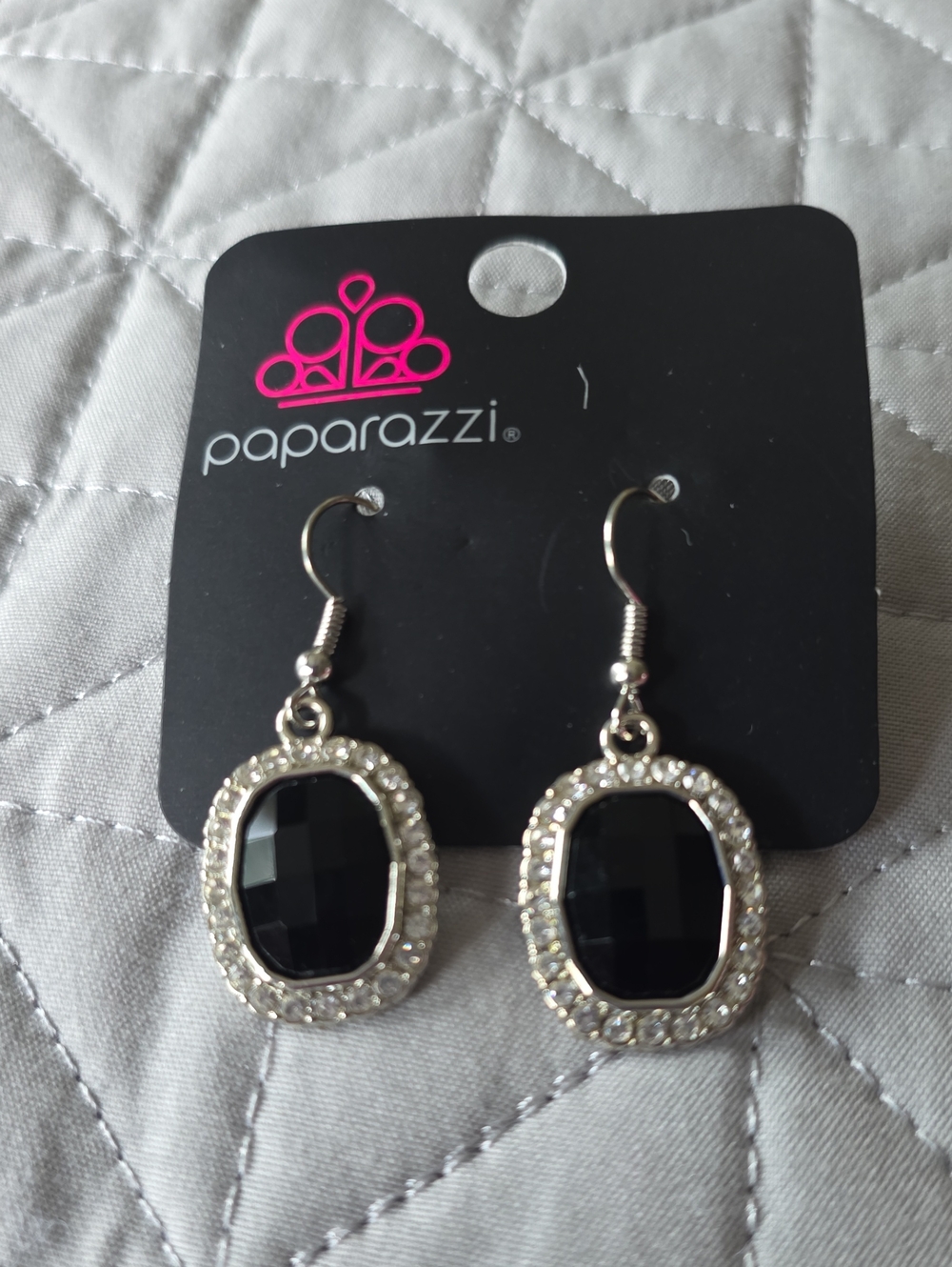paparazzi Black and Silver Faceted Oval Drop Earrings